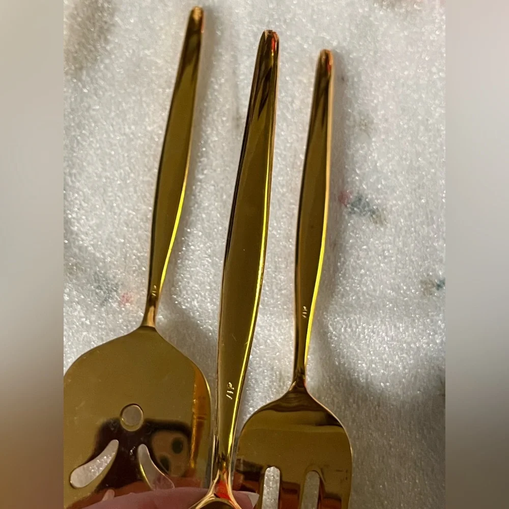 VIP gold tone electroplated serving set of 3 utensils cake server spoon fork